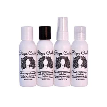 Imagem de Rizos Curls 4-Step Travel Kit para Cabelo Encaracolado: Creme de Definição de Cachos, Shampoo, Condicionador, Atualização & Detangle (2 fl oz cada)