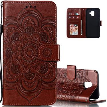 Imagem de LEECOCO Capa para Galaxy A6 2018 Mandala Embossing Luxury PU Leather Flip Notebook Carteira Estilo Livro Magnético Slot para Cartão Folio Bumper Capa de Proteção para Samsung Galaxy A6 2018 Mandala