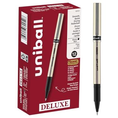 Imagem de Caneta esferográfica Uniball Deluxe, vara, fina, 0,7 mm, tinta preta, barril de champanhe, dúzia