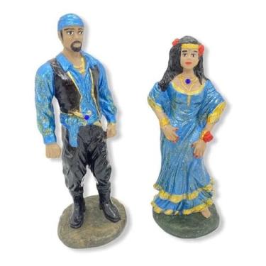 Imagem de Escultura Ciganos Casal Azul Metalizado 15 cm  Resina - Lua Mística - 