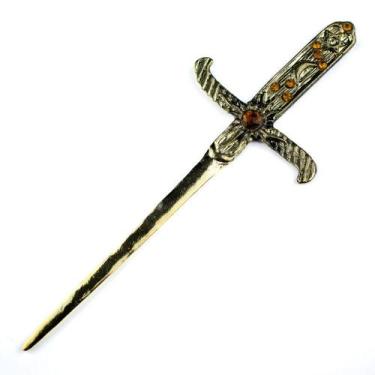 Imagem de Athame Metal Dourado Envelhecido 19 cm Pedra Amarela - Lua Mística - 1
