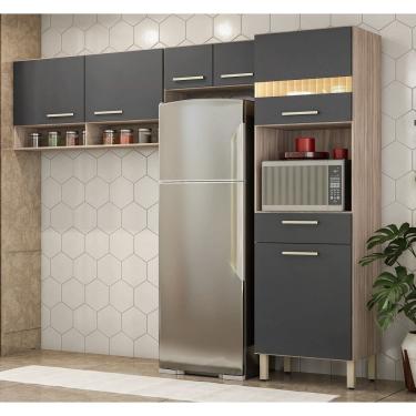 Imagem de Cozinha Compacta Dama com Paneleiro, Aéreo e Basculante - Amêndola Touch/ Grafito Demóbile 