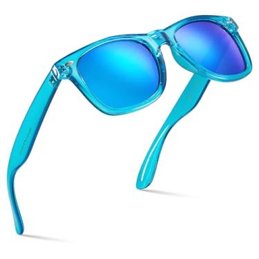 Imagem de Retro Rewind Óculos de sol espelhados coloridos neon anos 80 com armação translúcida para homens e mulheres, Azul elétrico translúcido | Lente azul gelo Revo, One size fits most