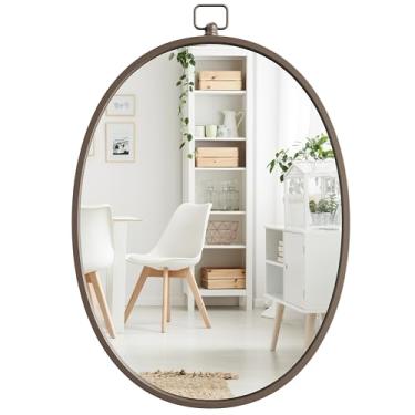 Imagem de Barnyard Designs Espelho redondo, espelhos de parede para banheiro, espelho circular para mesa, espelho de quarto com moldura de metal, cinza metálico ferro (61 cm, oval)