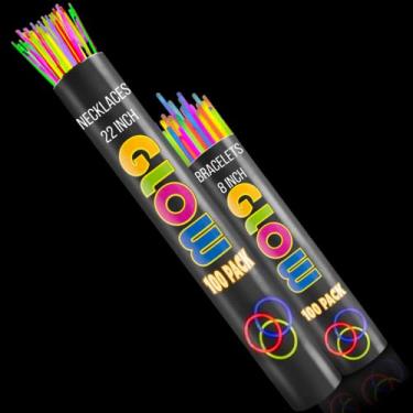 Imagem de Crown Display O pacote de festa Glow Sticks inclui colares de 100 x 22 que brilham no escuro e pulseiras com luzes de 250 x 20 cm vem em uma variedade de cores e conectores bônus adicionais