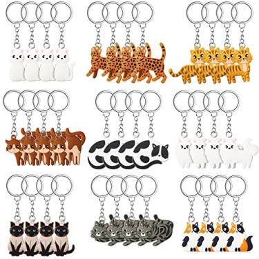 Imagem de 36 peças chaveiro gato gato tema lembrancinhas de festa de aniversário bonito chaveiro gatinho chaveiro kawaii para mulheres homens bolsa lembrancinhas de festa de gato, enchimentos de saco de festa de aniversário, presentes de retorno de chá de bebê, 9 estilos, Multicor, 4-5 cm