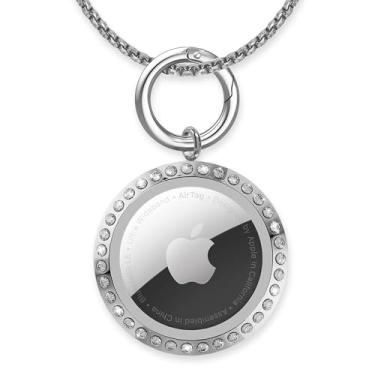 Imagem de SCALLOP Airtag Necklace, Titanium Rhinestone Airtag Necklace for Adults, Adjustable 75cm Alloy Chain Air Tag Necklace Holder Case Compatible Apple Airtag.Silvery