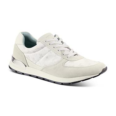 Imagem de JATAREA Tênis feminino fashion – sapatos casuais de couro genuíno, palmilha acolchoada confortável, borracha TPR - sola de vinil de etileno, estilo de vida elegante, leve e durável, Branco mousse, 39