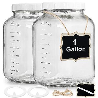 Imagem de 2 Pack Wide Mouth 1 Gallon Clear Glass Jar with Lid, Heavy Duty Airtight Screw Lid with Silicone Gasket - Large Mason Jar with 2 Scale Mark for Fermenting Kombucha and Storing Food(Extra 2 Gaskets)
