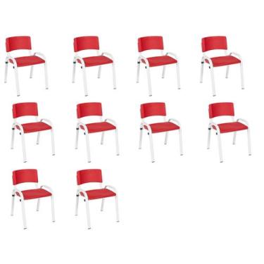 Imagem de Kit 10 Cadeira Iso Infantil Creche, Escola Base Branco Vermelho - LAUR