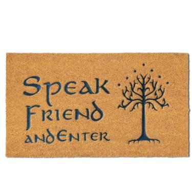 Imagem de Assaoy Capacho engraçado Speak Friend and Enter, tapete de porta de coco, entrada externa, tapete de porta de boas-vindas bordado com suporte resistente, tapete de borracha para ambientes internos e