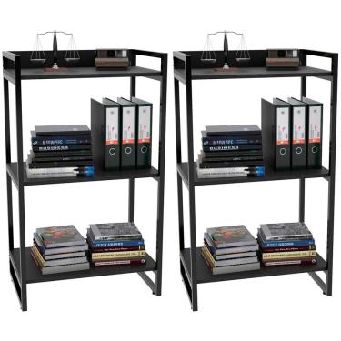 Imagem de Kit 2 Estantes Com 3 Prateleiras Escritório 14x60cm Preto