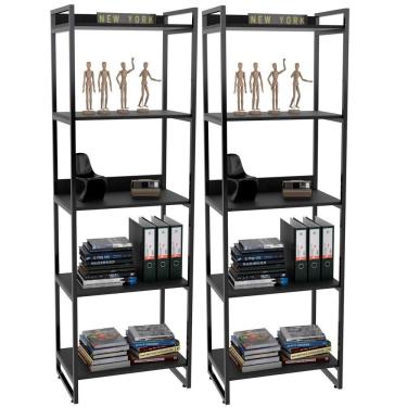 Imagem de Kit 2 Estantes Com 5 Prateleiras Escritório 187x60cm Preto