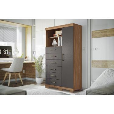 Imagem de Cômoda 6 Gavetas 1 Porta 2 Nichos E Pés Marabá Jatobá/Grafite