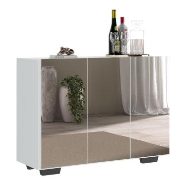 Imagem de Aparador Buffet 2 Portas Com Espelho E Pés Quadrados Vegas V3614 Branco/Preto Branco/Preto