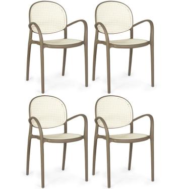 Imagem de Kit 4 Cadeiras De Jantar Roma Com Braço Para Sala E Cozinha - Branco-cinza Escuro