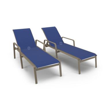 Imagem de Kit 2 Espreguiçadeiras Piscina Alumínio Fendi Tela Azul