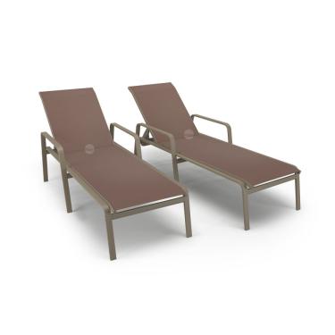 Imagem de Kit 2 Espreguiçadeiras Piscina Alumínio Fendi Tela Marrom