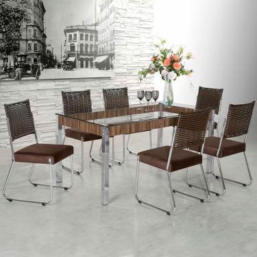 Imagem de Mesa De Jantar Claudia Com Tampo Kanon 6 Cadeiras Aço Nobre Nogal/chocolate/marrom