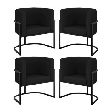 Imagem de Kit 04 Poltronas Lua Sala Decorativa Base Ferro Black Corino Preto