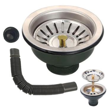 Imagem de Ralo Valvula Dreno De Pia 10x10 Filtro Sifao Tubo De Escoamento Cesto Cozinha Lavanderia Lavabo Casa Apartamento