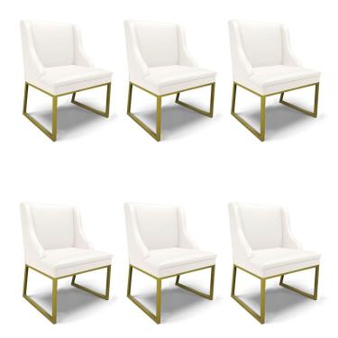 Imagem de Cadeira Sala De Jantar Industrial Dourado Kit 6 Liz Sintético Bco D03 - D'rossi