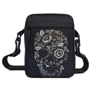 Imagem de Shoulder Bag Pequena Preta Caveira Branca Bolsa Transversal Tiracolo U