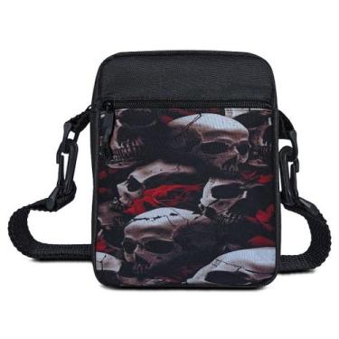 Imagem de Shoulder Bag Pequena Preta Caveira Com Rosas Mini Pochete Transversal 