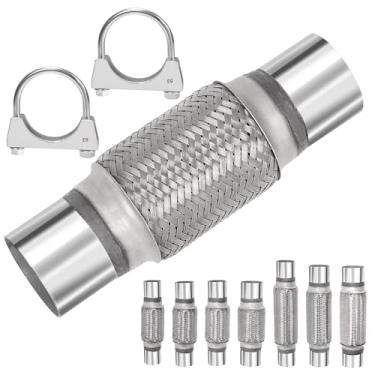 Imagem de Mardatt Peças De Tubo Flexível Escape Aço Inoxidável Com Trança Dupla, Braçadeira Em U, Braçadeiras Silenciadoras Para Carros, Caminhões, Ônibus (2,5" X 6" 10")