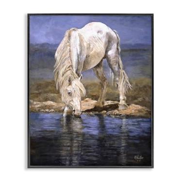 Imagem de Stupell Industries White Horse at River's Edge Design de arte giclée emoldurado preto por Kathy Winkler, 40 x 50