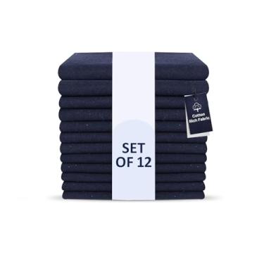 Imagem de Guardanapo de algodão liso LFH Home 45,72 cm x 45,72 cm Conjunto de 12 peças. Este guardanapo de visual antigo apelo para uso interno e adequado para casa, escritório e restaurantes. (Azul-marinho)