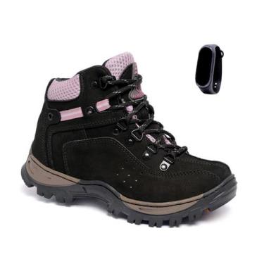 Imagem de Kit Coturno Feminino Inverno Bota Motociclista Couro + Relógio Fino - 