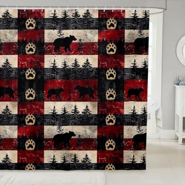 Imagem de Feelyou Cortina de chuveiro de urso 182,88 cm x 182,88 cm com pegada de urso conjunto de cortina de banheiro para meninos meninas adolescentes boho capa de edredom árvores acessórios de banheiro