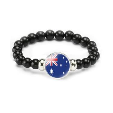 Imagem de vmcoatdu Pulseira de bandeira nacional com contas de corda elástica apoia seu país viagem lembrança presentes para homens e mulheres, One size, Liga metálica, Vidro