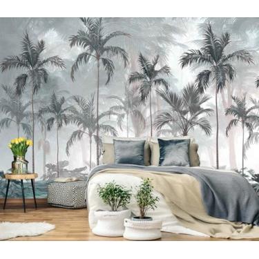 Imagem de Papel de parede de planta de floresta natural tropical cinza nebuloso decoração mural sofá fundo parede quarto parede