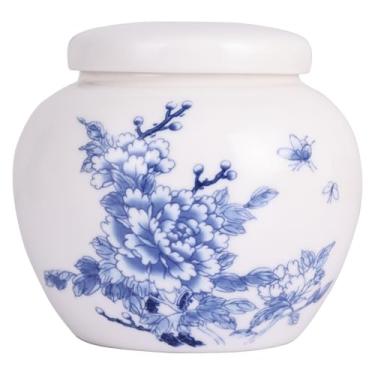 Imagem de XINGYAN Pequeno pote de gengibre chinês de porcelana azul e branca tradicional com tampa, para armazenamento de chá, decoração de casa, pote de decoração de casa, vaso de botão (modelo-7)