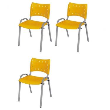 Imagem de Cadeira Iso Base Cinza Escola, Escritório Amarelo - Kit 3 Un