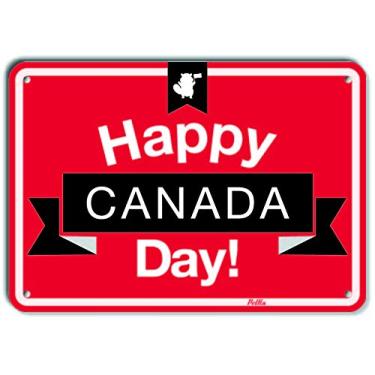 Imagem de PetKa Signs and Graphics PKCD-0031-NA_ Placa de alumínio "Happy Canada Day!", 35,5 cm x 25,4 cm, vermelha com mini bandeira de castor