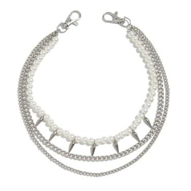 Imagem de Calça jeans punk spike pérola em camadas para homens e mulheres, carteira gótica dos anos 80 e 90, corrente de rock, joias hip hop, acessório para roupas de motociclista