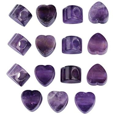 Imagem de Nupuyai Contas soltas de pedra grande em formato de coração para fazer joias, pulseira de berloques de contas europeias, pacote com 15, Roxa, 1