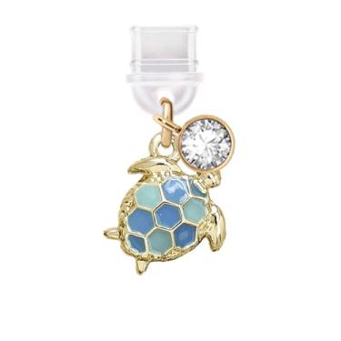 Imagem de ELISE & FONDA TP733 Porta de carregamento tipo C plugue antipoeira minúsculo 3D tartaruga pingente de celular para iPhone 15/16/Samsung/OnePlus/Xiaomi/oppo telefones Android (azul)