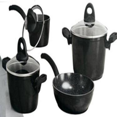 Imagem de Conjunto 4 Panelas Ceramica Cabos Alça Soft - Black Edition