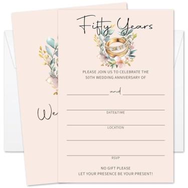 Imagem de GOODBANER Anel floral 50º aniversário de casamento, convites de 50º aniversário, suprimentos para festa de casamento de 50 anos, 25 cartões e envelopes /14
