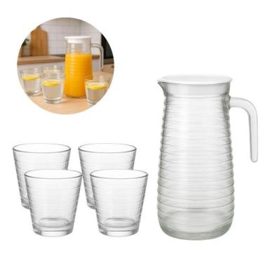 Imagem de Kit Conjunto 1 Jarra 800ml mais 4 Copos 220ml Bebidas Suco Agua - Dona