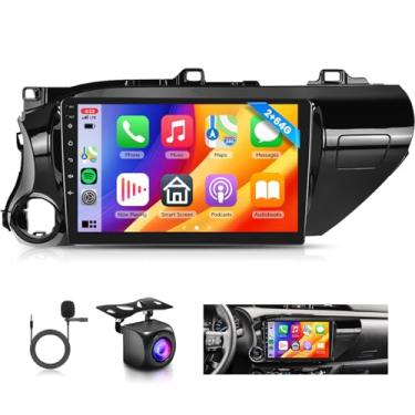 Imagem de Rimoody Rádio para Carro Android 2 + 64 G para Toyota Hilux 2015-2020 com Carplay sem Fio Android Auto, Tela Sensível ao Toque de 10,1 Polegadas com Link Espelhado, GPS, WiFi
