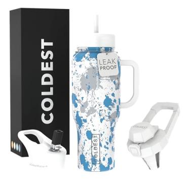 Imagem de Copo Coldest com alça e canudo - Copo isolado 100% à prova de vazamento com tampa e canudo (3 tampas) - Copos de aço inoxidável para mulheres e homens - Base compatível com porta-copos, 1,020 g (Cloud