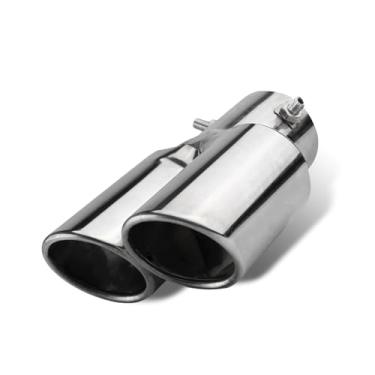Imagem de MOXRUQ Ponteira De Escape Dupla, Entrada 2,5" E Saída 2,4", Tubo Reto, Aço Inoxidável Com Design Aparafusado, Encaixe Universal Para Tubos Silenciador (Prata)