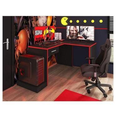 Imagem de Mesa Para Computador Gamer Ambiente Drx 9000 Com Extensora Preto Trama
