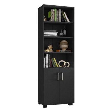 Imagem de Livreiro Office Com Portas Pequenas Preto Trama - Móveis Leão