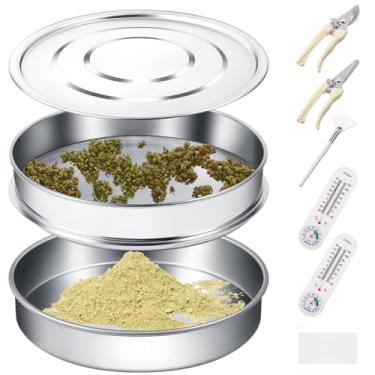 Imagem de Yaocom Kit de bandeja de acabamento de 9 peças, bandeja de corte de aço inoxidável com tela de malha fina de 150 micrômetros, caixa de corte inferior, tesoura de corte, mini higrômetros, raspador de